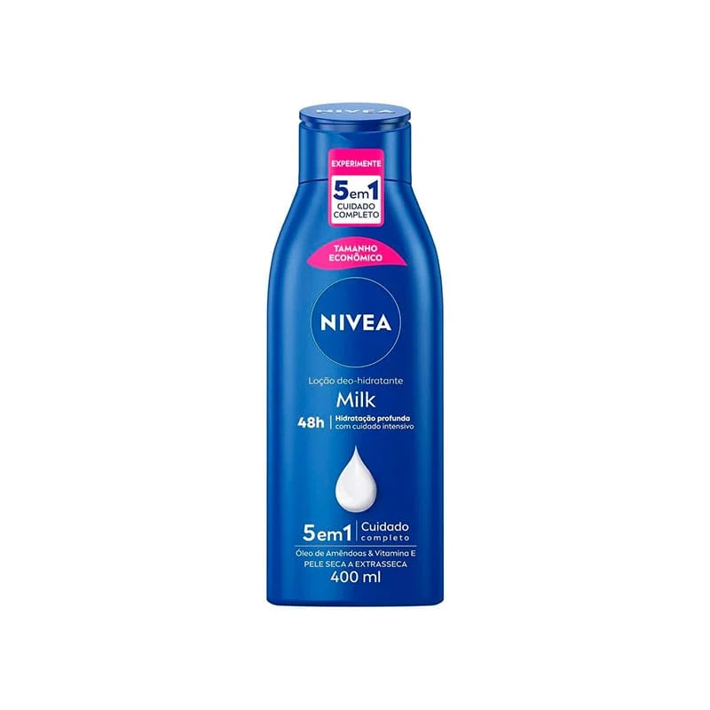 NIVEA Hidratante Corporal Milk Pele Seca - Nutrição intensa para pele seca a extrasseca, com fórmula cremosa que deixa a pele macia, cheirosa e hidratada por 48h - 400ml