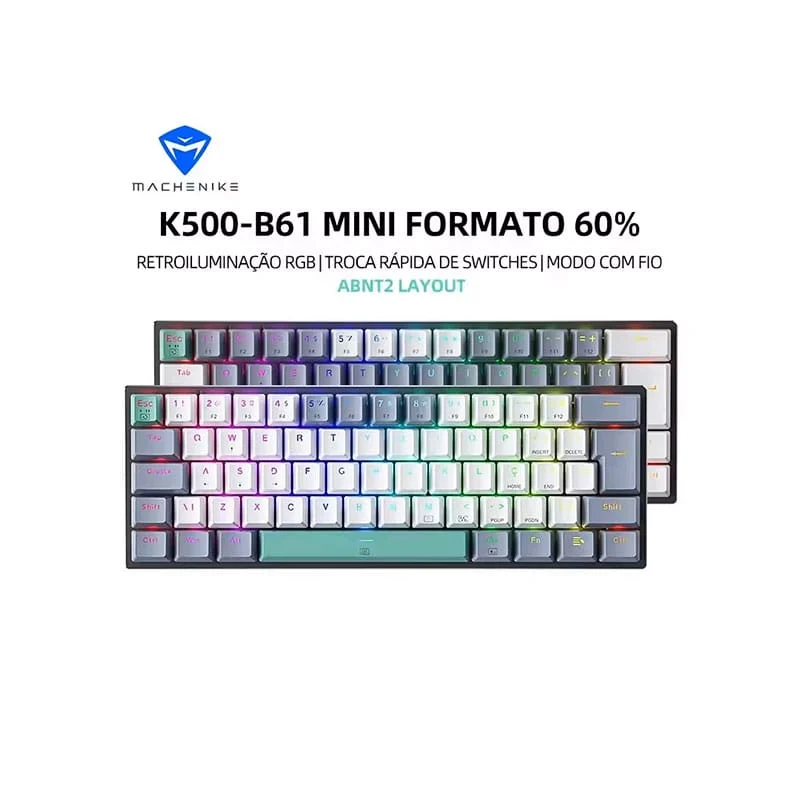 Machenike K500-B61 Mini Teclado Mecânico 60% ABNT2 Layout RGB Backlight Hot-swappable NKRO Wired Gaming Teclado Para PC Gamer